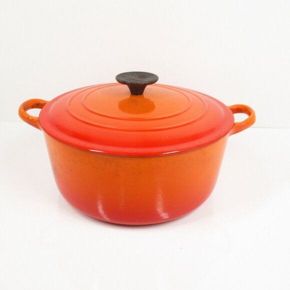 VTG Le Creuset France “E” 4.5 Qt Ribbed Flame Orange Enameled Dutch Oven Pot Lid - Picture 1 of 11
